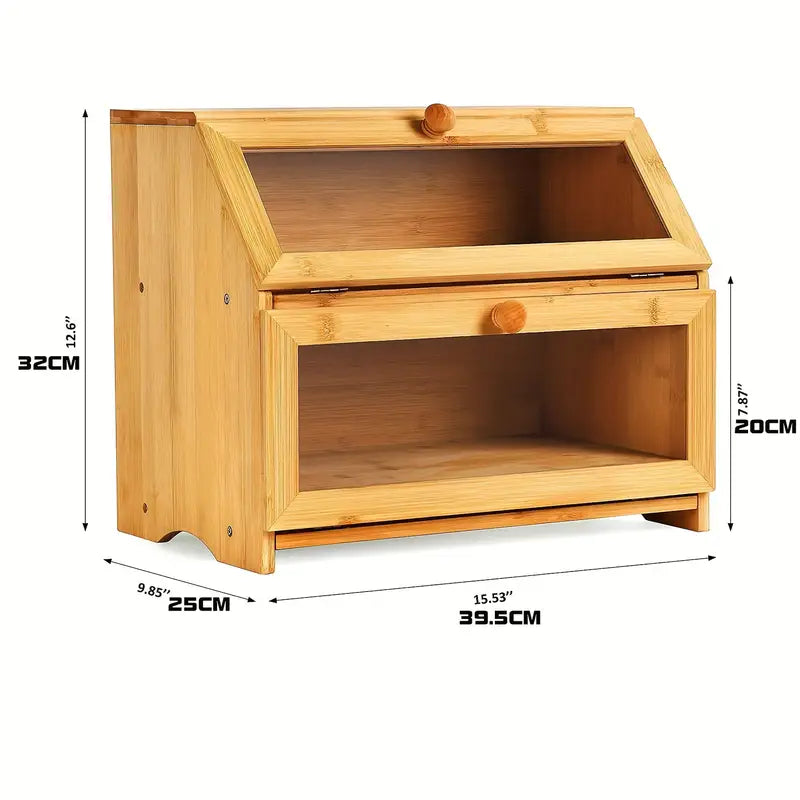 Wooden Bamboo Bread Box Farmhouse, big bread bin, Extra Large container storage for Kitchen Countertop
