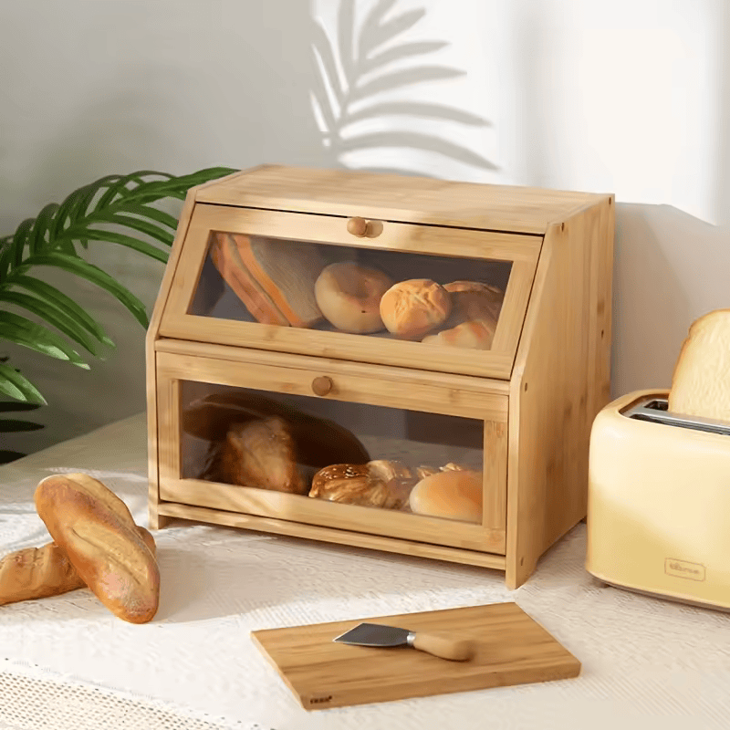 Wooden Bamboo Bread Box Farmhouse, big bread bin, Extra Large container storage for Kitchen Countertop