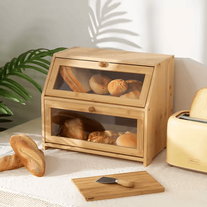 Wooden Bamboo Bread Box Farmhouse, big bread bin, Extra Large container storage for Kitchen Countertop